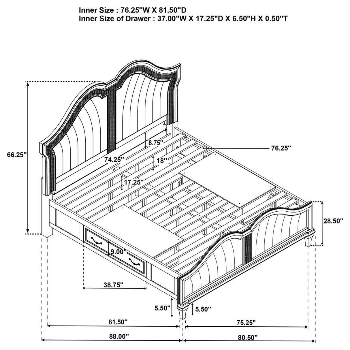 Veronica Silver Oak and Ivory 4-Piece Eastern King Storage Bed with LED Headboard