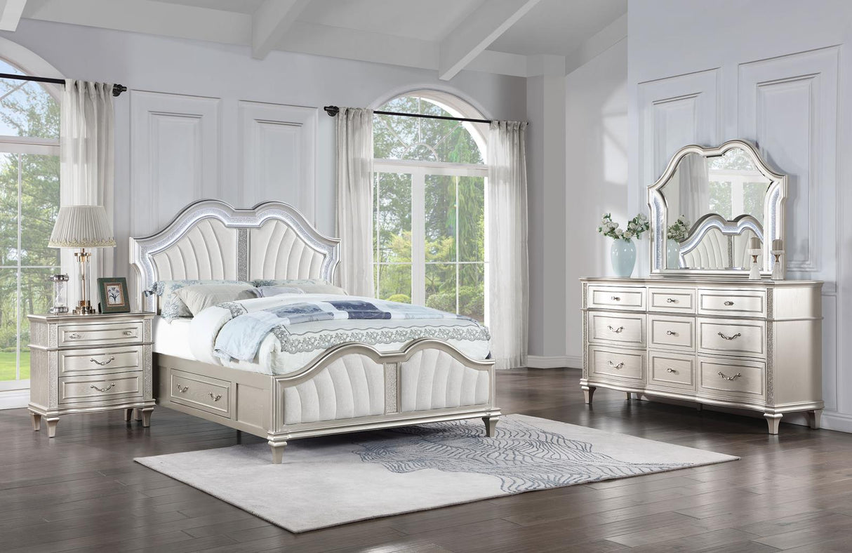 Veronica Silver Oak and Ivory 4-Piece Queen Storage Bed with LED Headboard