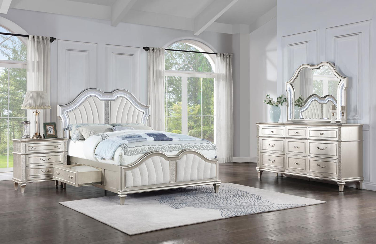 Veronica Silver Oak and Ivory 4-Piece Queen Storage Bed with LED Headboard