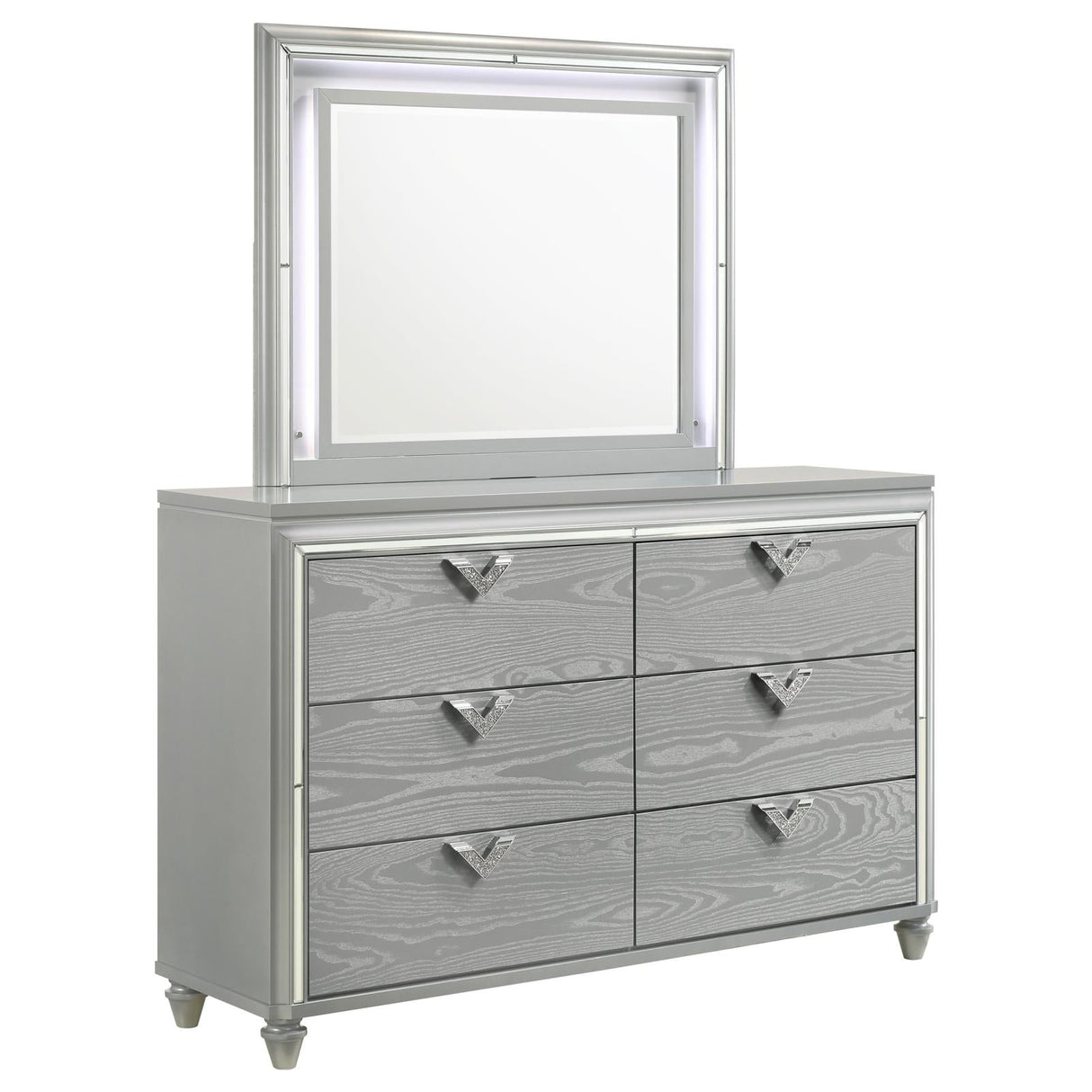 Veronica Light Silver 6-Drawer Bedroom Dresser with Mirror