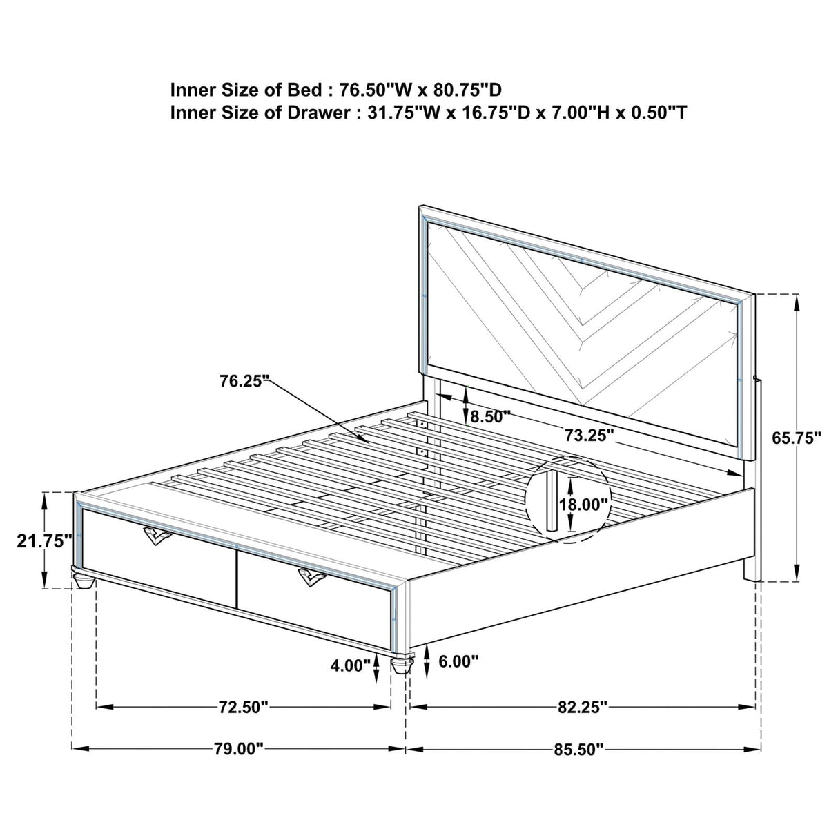 Veronica Eastern King Platform Storage Bed with Upholstered LED Headboard Light Silver