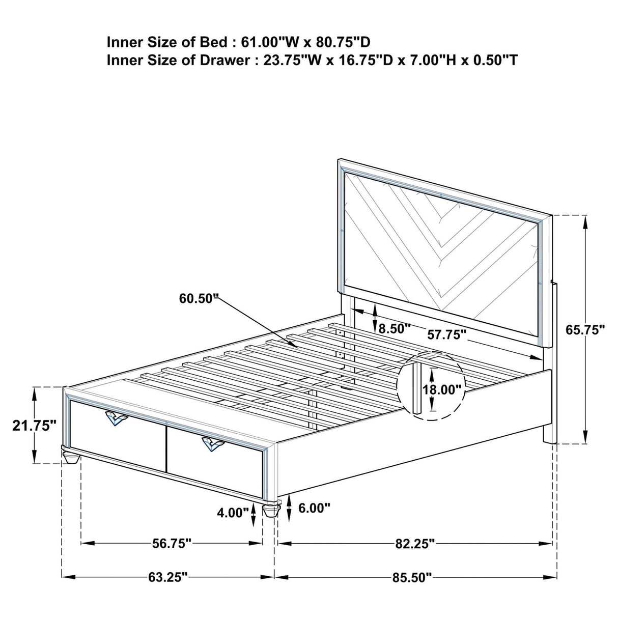 Veronica Queen Platform Storage Bed with Upholstered LED Headboard Light Silver