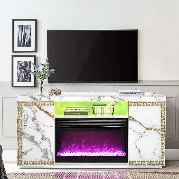 Versa White TV Stand with Fireplace by New Era Innovations at Eve Furniture