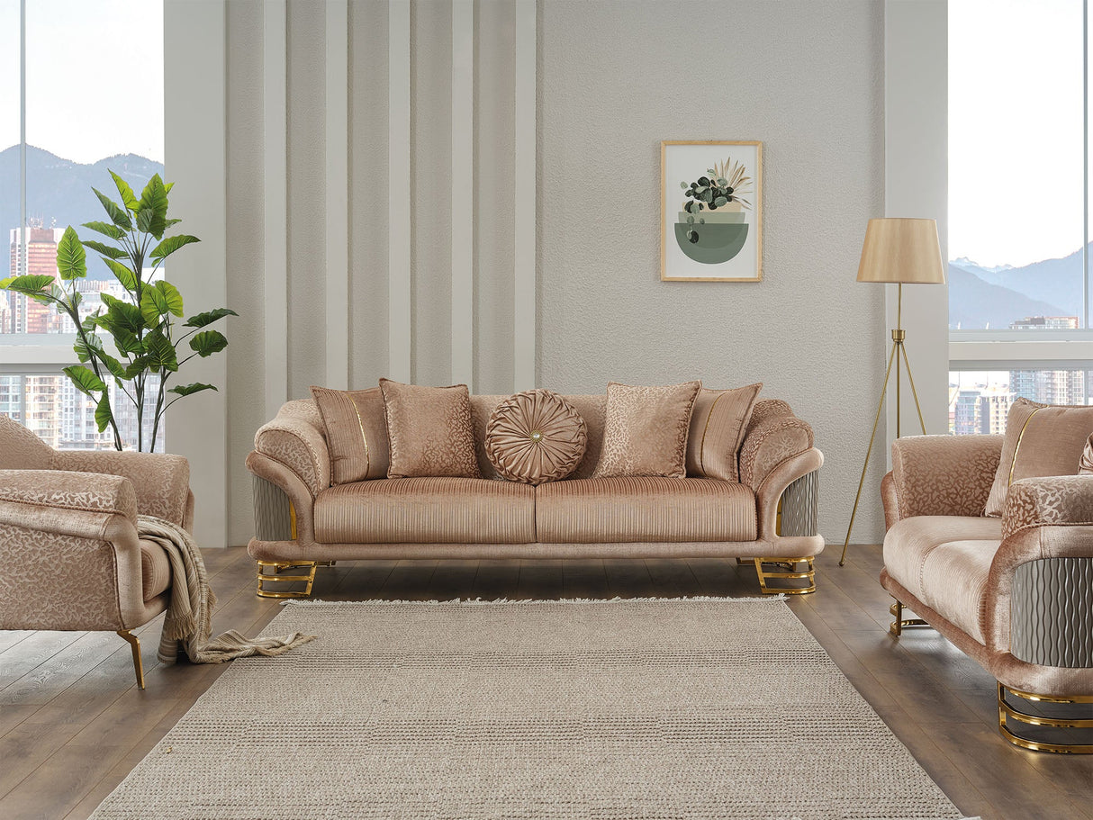 Versace 3-pieces (Sofa & Loveseat & Chair) Livingroom Set Beige by Furnia at Eve Furniture