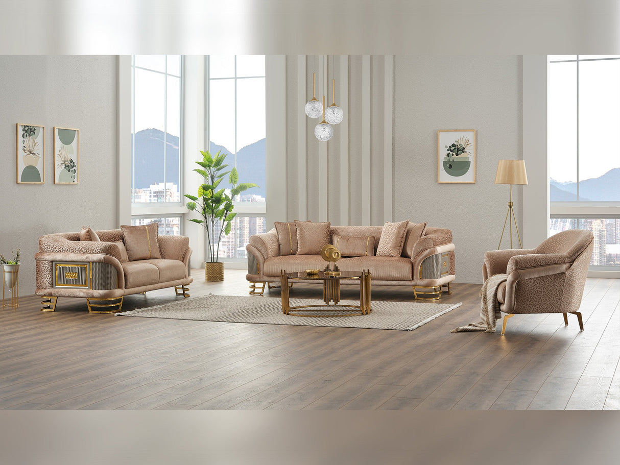 Versace 3-pieces (Sofa & Loveseat & Chair) Livingroom Set Beige by Furnia at Eve Furniture
