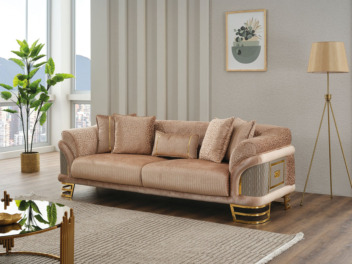 Versace 3-pieces (Sofa & Loveseat & Chair) Livingroom Set Beige by Furnia at Eve Furniture