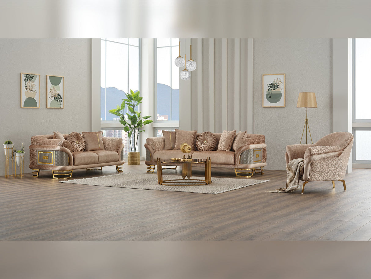 Versace 3-pieces (Sofa & Loveseat & Chair) Livingroom Set Beige by Furnia at Eve Furniture