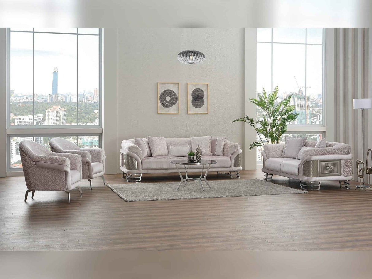 Versace Light Grey 3-pieces (Sofa & Loveseat & Chair) Living Room Set by Furnia at Eve Furniture