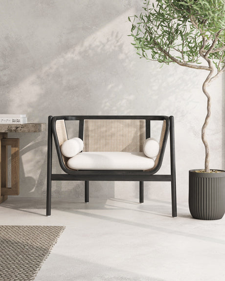 Versailles Accent Chair in Black, Natural Cane and Cream by Manhattan Comfort at Eve Furniture
