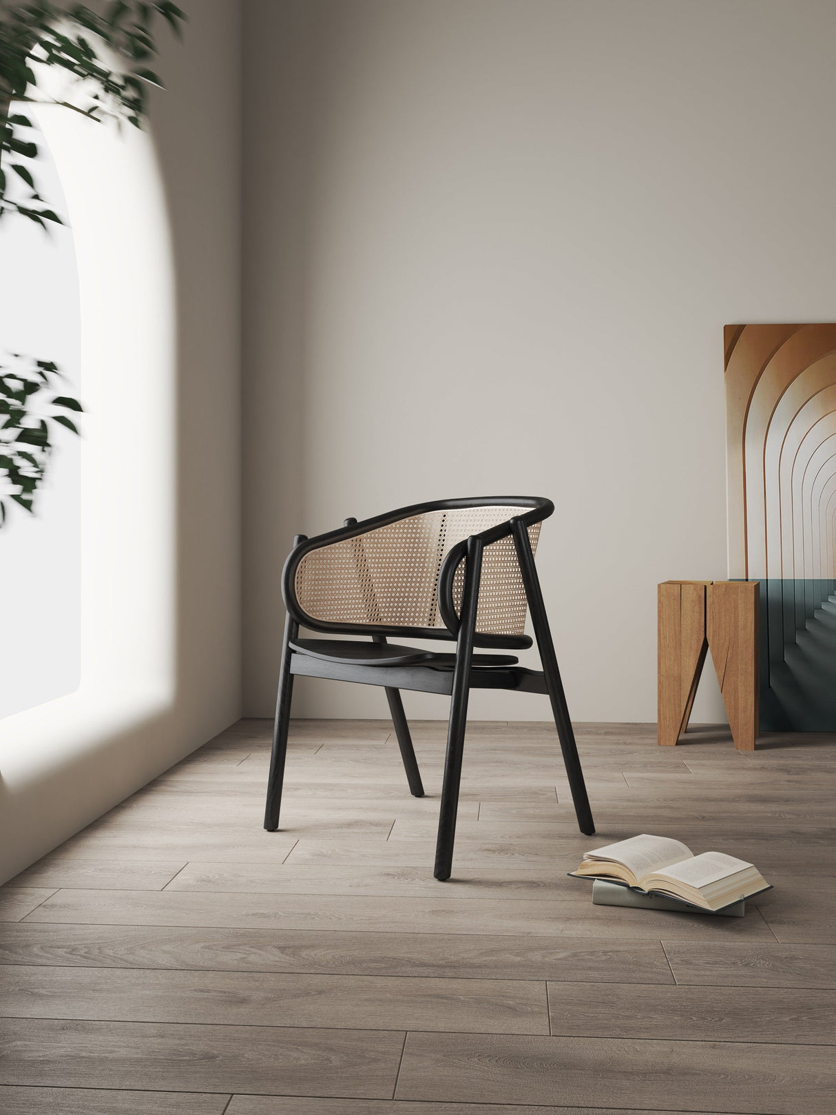 Versailles Armchair in Black and Natural Cane by Manhattan Comfort at Eve Furniture