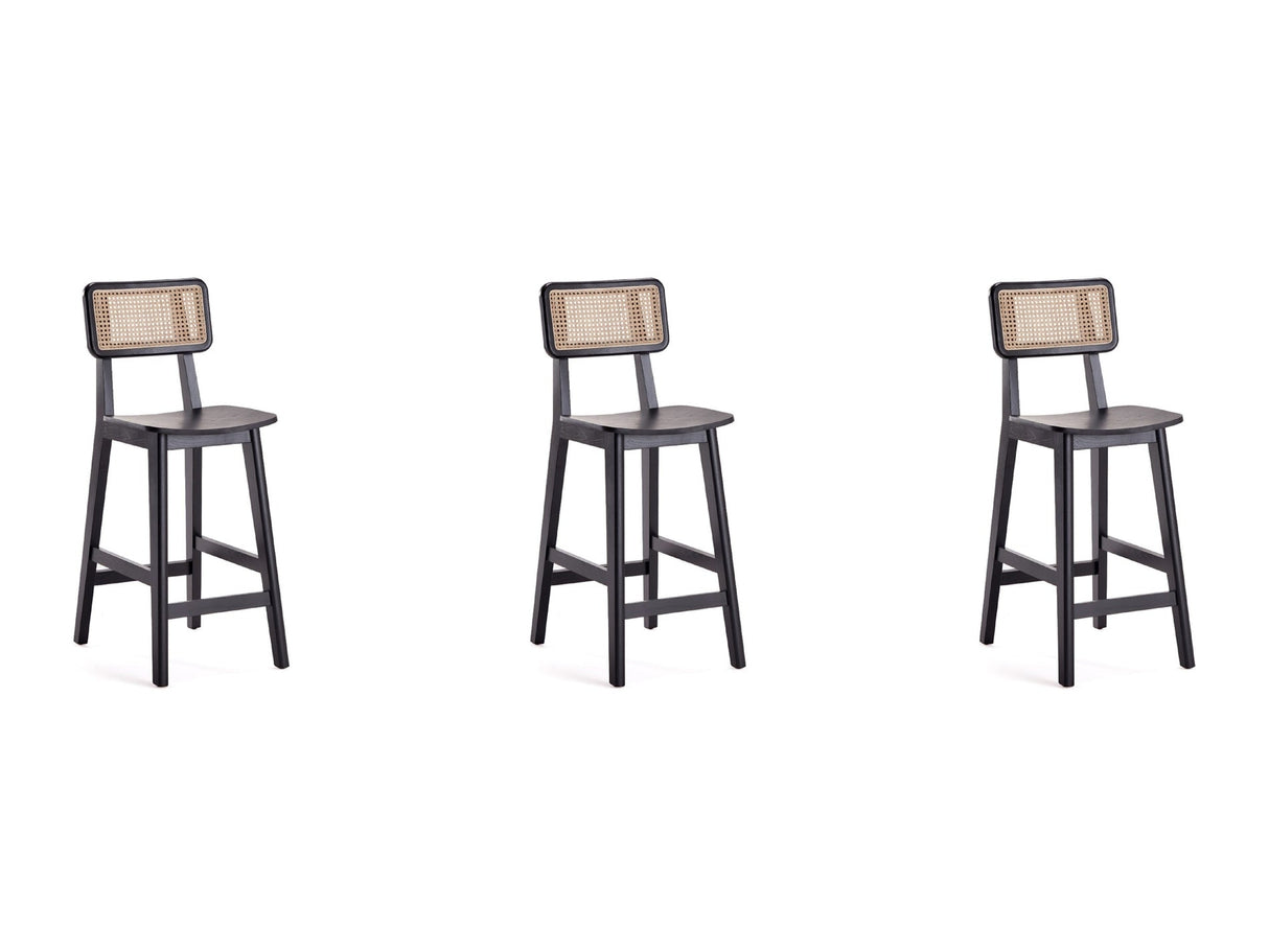 Versailles Counter Stool in Black and Natural Cane (set of 3) by Manhattan Comfort at Eve Furniture