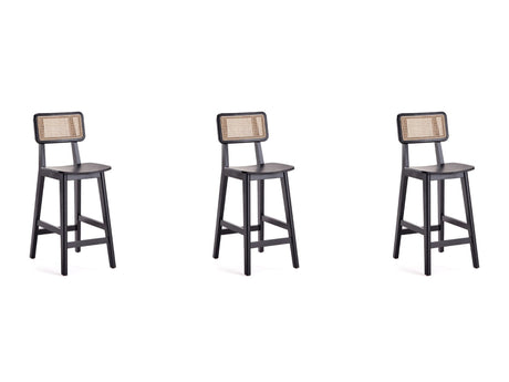 Versailles Counter Stool in Black and Natural Cane (set of 3) by Manhattan Comfort at Eve Furniture