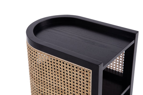 Versailles End Table in Black and Natural Cane by Manhattan Comfort at Eve Furniture