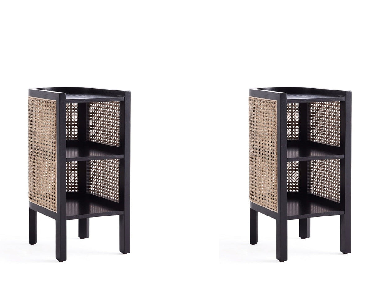 Versailles End Table in Black and Natural Cane (set of 2) by Manhattan Comfort at Eve Furniture