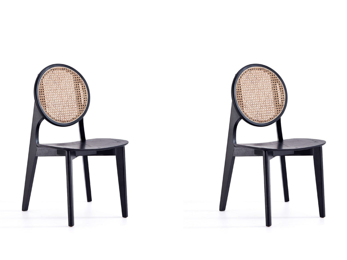 Versailles Round Dining Chair in Black and Natural Cane (set of 2) by Manhattan Comfort at Eve Furniture