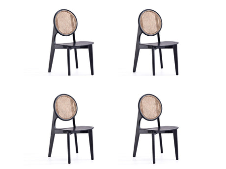 Versailles Round Dining Chair in Black and Natural Cane (set of 4) by Manhattan Comfort at Eve Furniture
