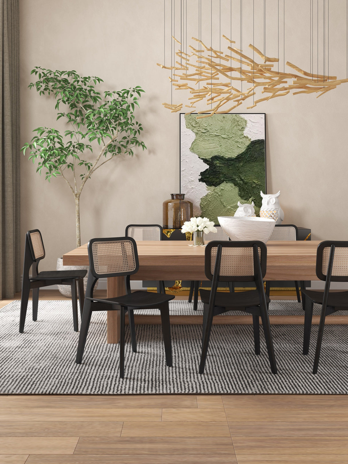 Versailles Square Dining Chair in Black and Natural Cane (set of 2) by Manhattan Comfort at Eve Furniture