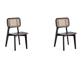 Versailles Square Dining Chair in Black and Natural Cane (set of 2) by Manhattan Comfort at Eve Furniture