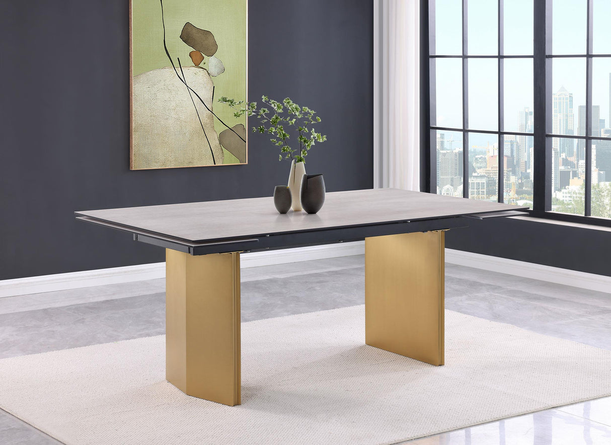 Vesa Beige Glass Top Extendable Dining Table by Coaster at Eve Furniture