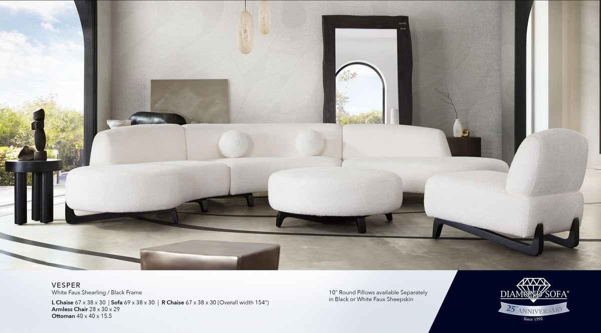 Vesper White/Black Faux Shearling 3-Pc Sectional by Diamond Sofa at Eve Furniture
