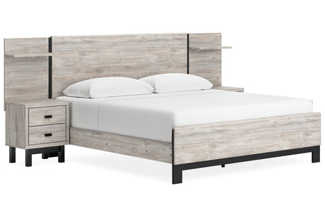 Vessalli Gray King Panel Bed with 2 Nightstands by Ashley at Eve Furniture