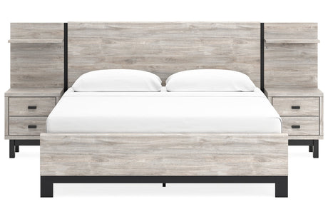 Vessalli Gray King Panel Bed with 2 Nightstands by Ashley at Eve Furniture