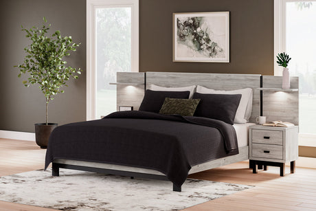 Vessalli Gray King Panel Bed with 2 Nightstands by Ashley at Eve Furniture