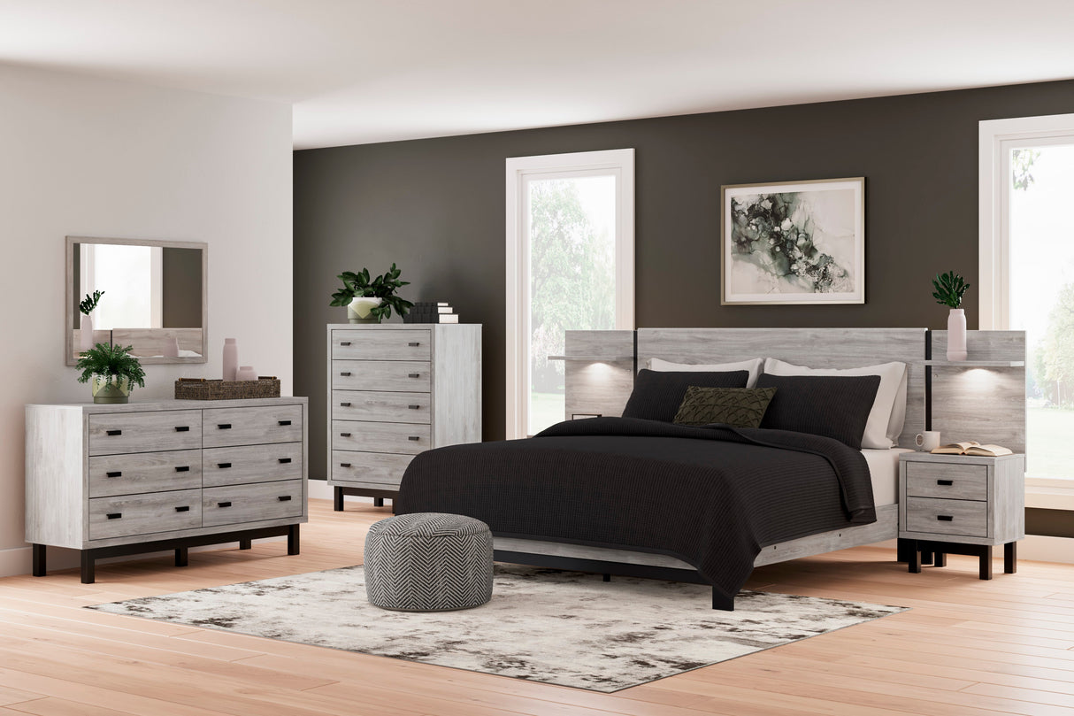 Vessalli Gray Panel Bedroom Set with 2 Nightstands by Ashley at Eve Furniture