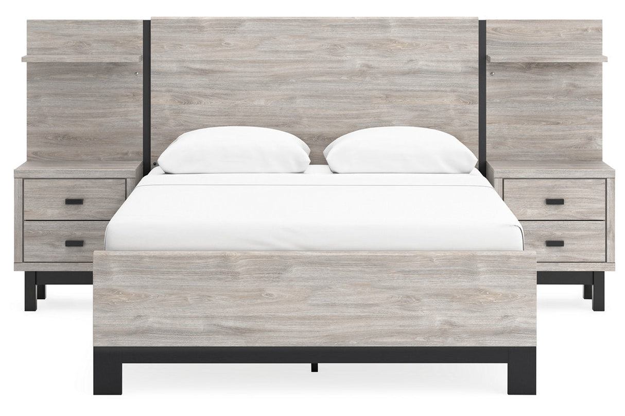 Vessalli Gray Queen Panel Bed with 2 Nightstand by Ashley at Eve Furniture