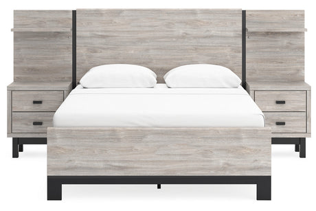 Vessalli Gray Queen Panel Bed with 2 Nightstand by Ashley at Eve Furniture