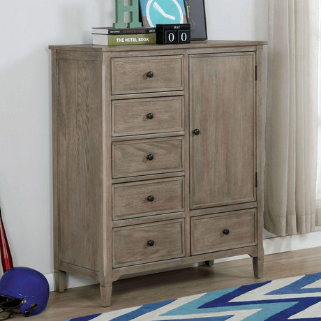 Vevey Wire-Brushed Warm Gray Armoire by Furniture of America at Eve Furniture