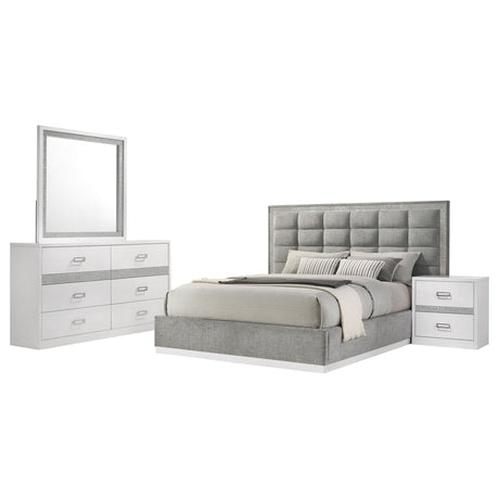 Viana Grey and White High Gloss 4-Piece Eastern King Platform Bedroom Set by Coaster at Eve Furniture
