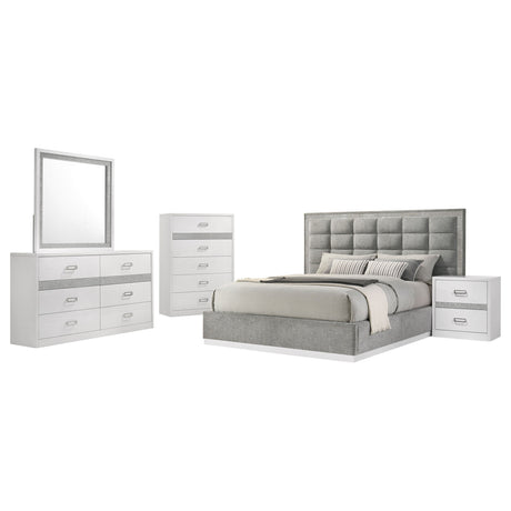 Viana 5-Piece Eastern King Platform Bedroom Set Grey and White High Gloss by Coaster at Eve Furniture