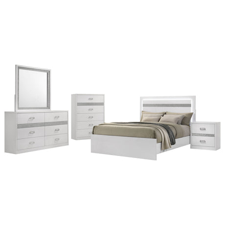Viana White High Gloss 5-Piece Touch-Control LED Queen Bedroom Set by Coaster at Eve Furniture