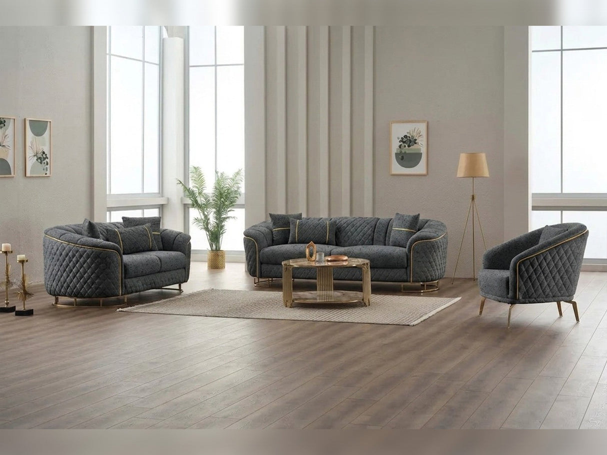 Victoria Gray 3-Piece Living Room Set (Sofa & Loveseat & Chair) by Furnia at Eve Furniture