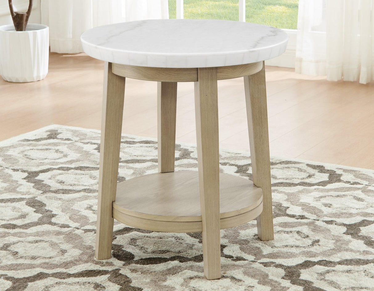 Vida 22″ Round White Marble Top End Table by Steve Silver at Eve Furniture