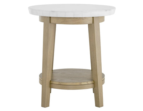 Vida 22″ Round White Marble Top End Table by Steve Silver at Eve Furniture