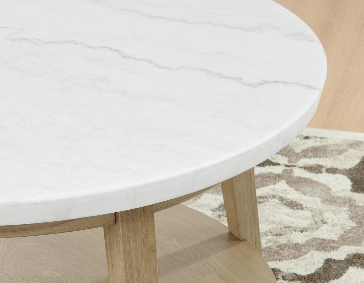 Vida 3-Piece Castered Round White Marble Top Table Set by Steve Silver at Eve Furniture