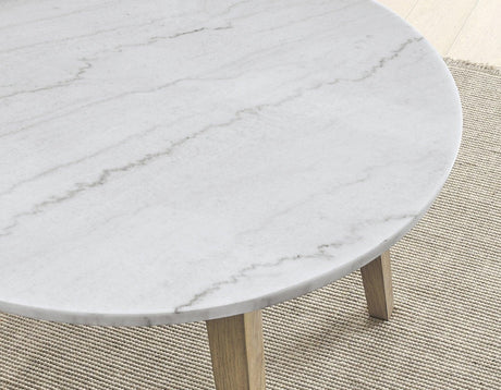 Vida 48″ Round White Marble Dining Table by Steve Silver at Eve Furniture