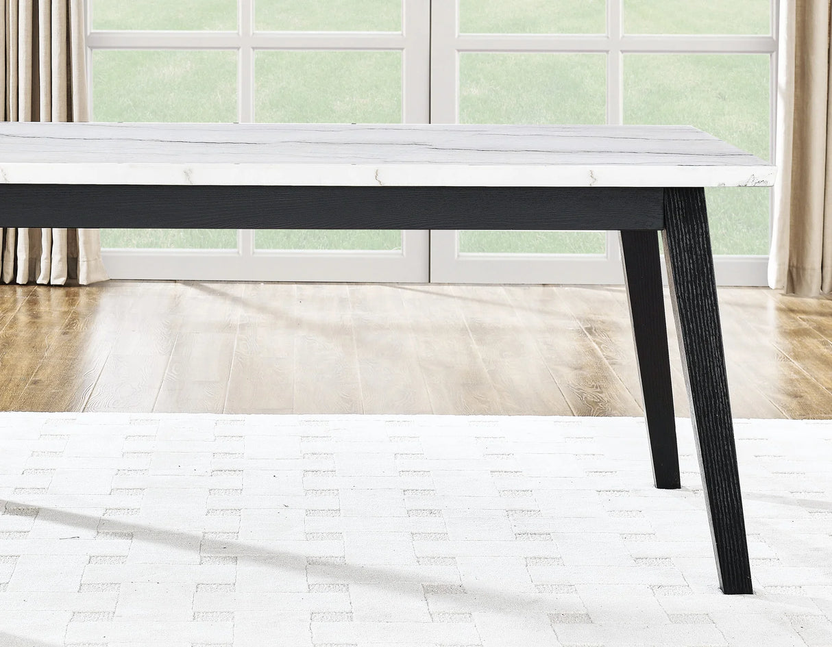 Vida 72″ White Marble Top Dining Table, Black Finish by Steve Silver at Eve Furniture