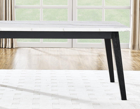 Vida 72″ White Marble Top Dining Table, Black Finish by Steve Silver at Eve Furniture