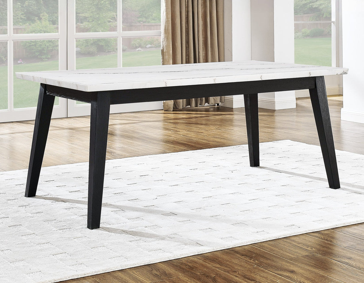 Vida 72″ White Marble Top Dining Table, Black Finish