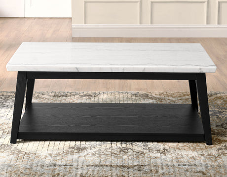 Vida Black Cocktail Table, White Marble Top, Castered by Steve Silver at Eve Furniture