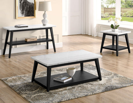 Vida Black Cocktail Table, White Marble Top, Castered by Steve Silver at Eve Furniture