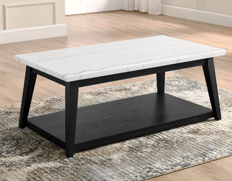 Vida Black Cocktail Table, White Marble Top, Castered by Steve Silver at Eve Furniture