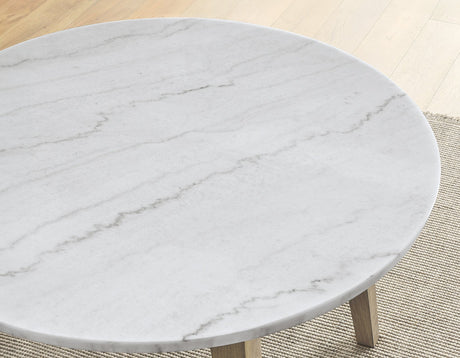 Vida Burnished Blonde/Gray Round Marble Top Dining Room Set by Steve Silver at Eve Furniture