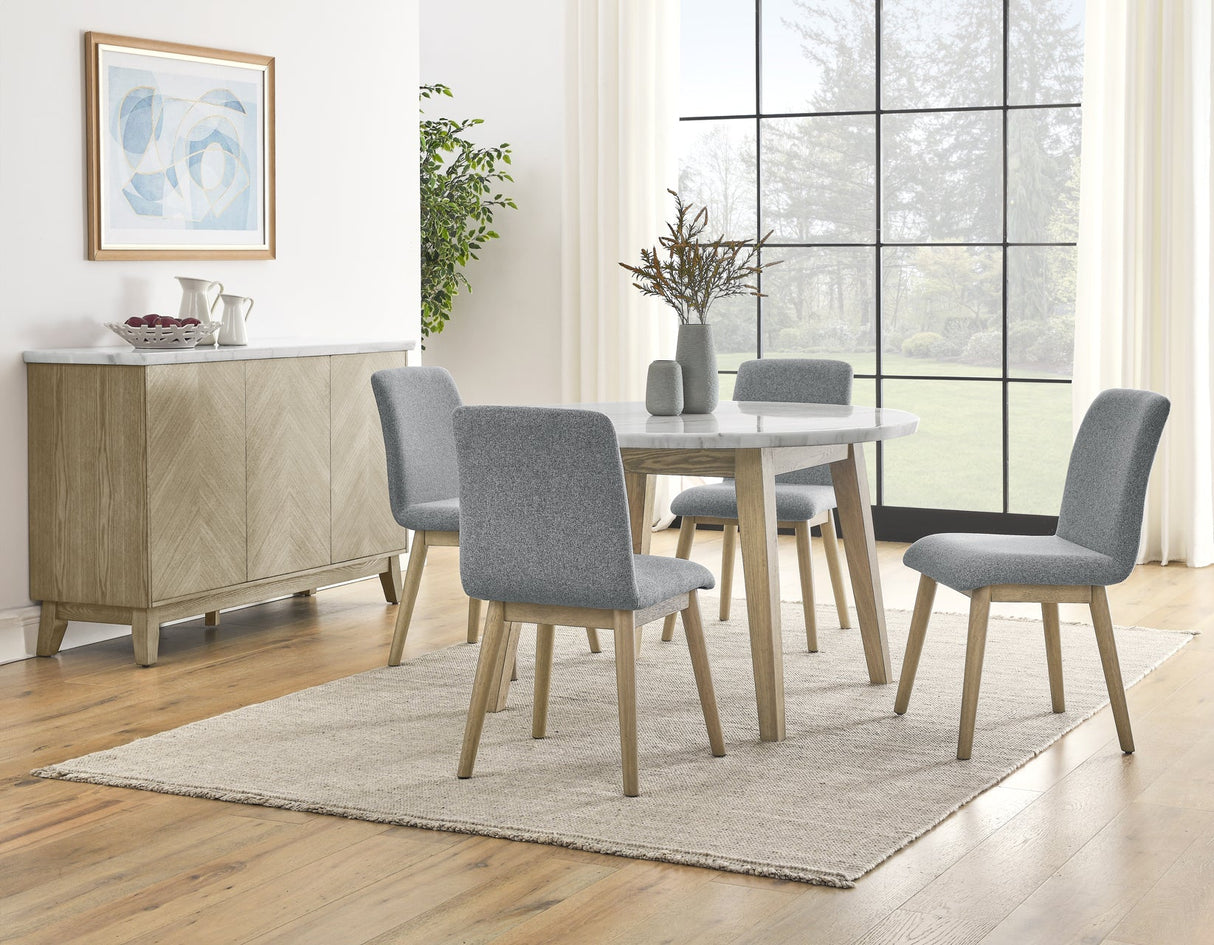 Vida Burnished Blonde/Gray Round Marble Top Dining Room Set by Steve Silver at Eve Furniture