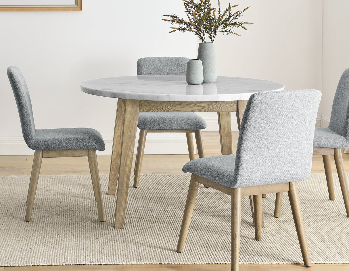 Vida Burnished Blonde/Gray Round Marble Top Dining Room Set by Steve Silver at Eve Furniture