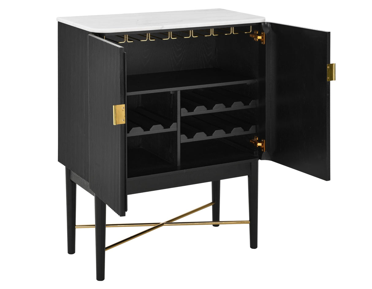 Vida Marble Top WIne Cabinet, Black Finish