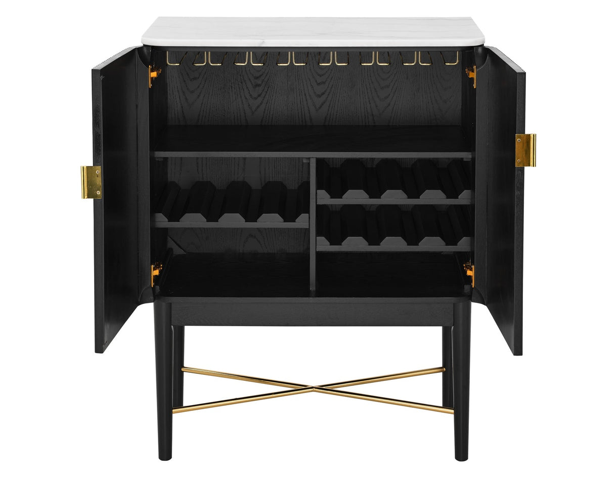 Vida Marble Top WIne Cabinet, Black Finish